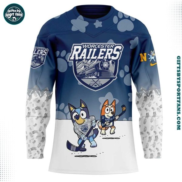 Worcester Railers Blue and Bin 2025 For Fans Hockey Jersey