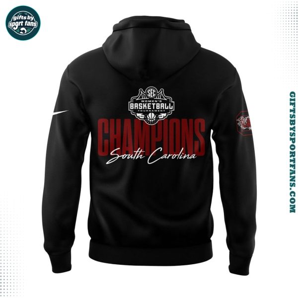 Black South Carolina Women Basketball 2025 SEC Conference Tournament Champions Locker Room Hoodie